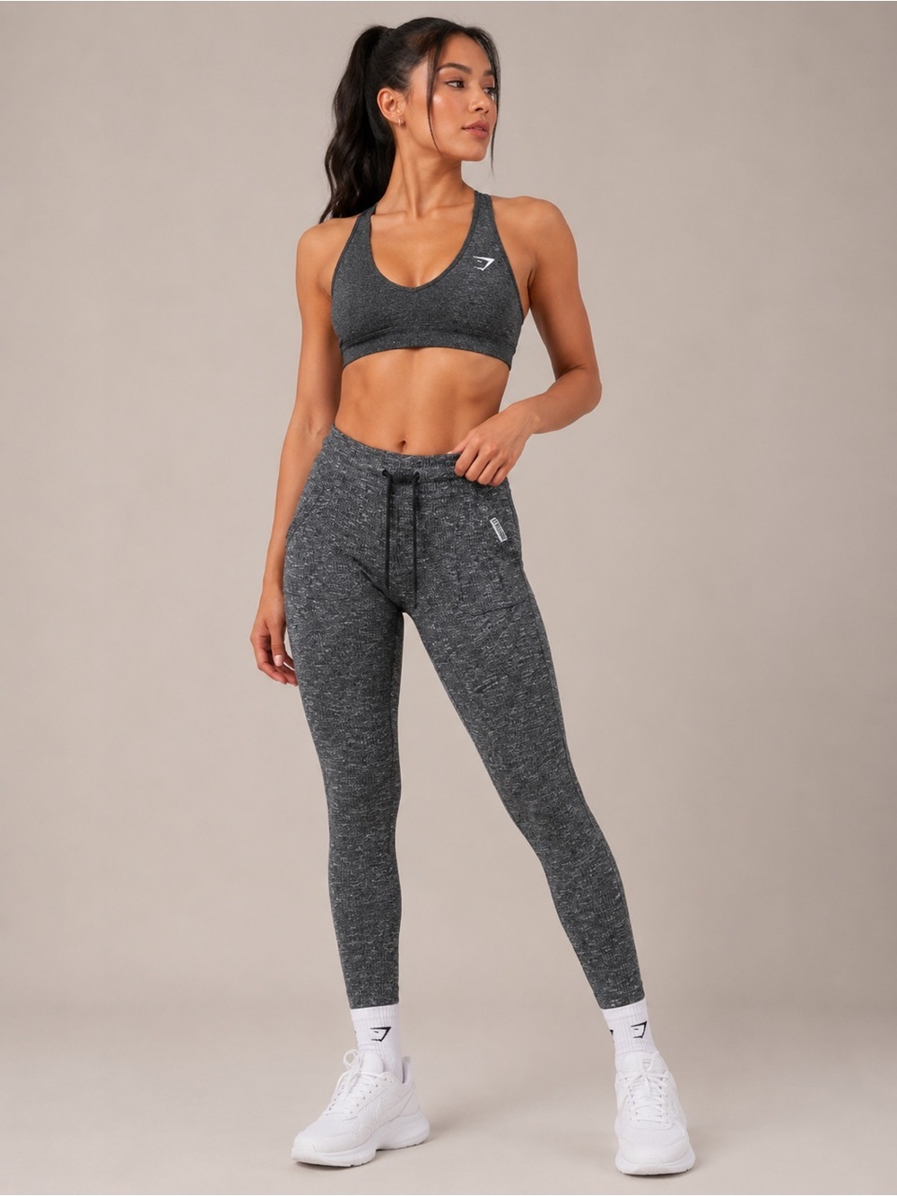 Gymshark Cozy Knit Salt & Pepper Sweatpants / Joggers - Small